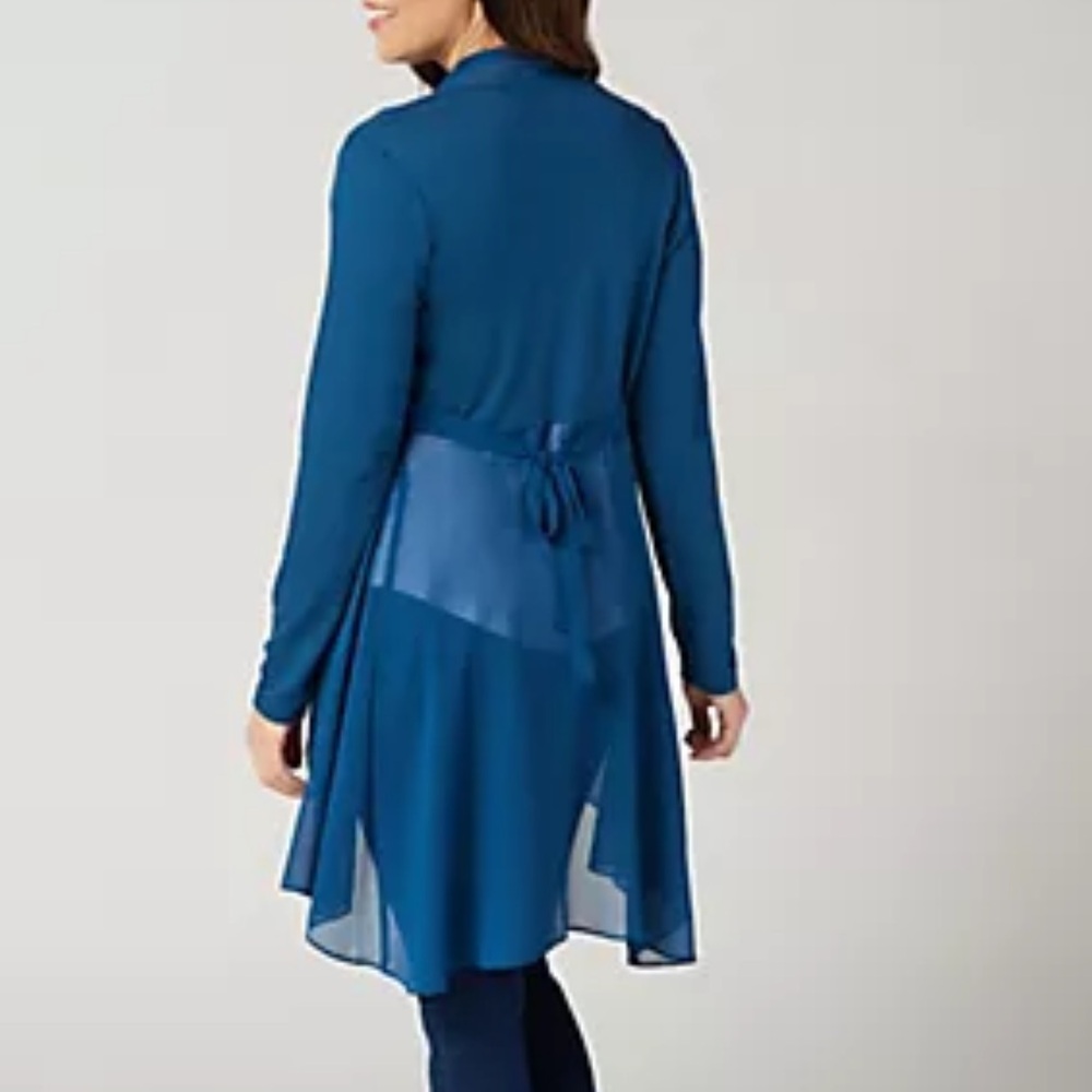 LOGO Lounge by Lori Goldstein Chiffon Cascade Cardigan with Tie Detail 3X - Picture 16 of 16